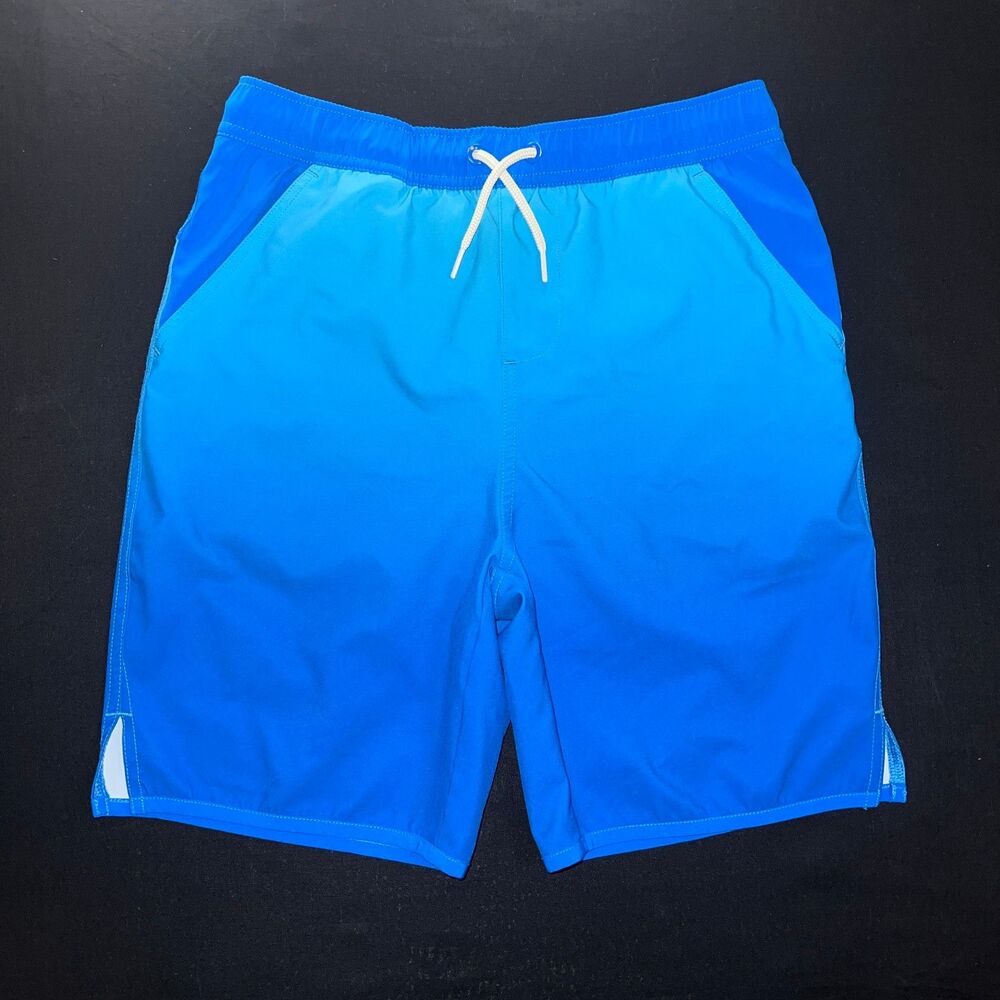 2 pairs of Lands' End Swim Trunks Board Shorts Blue Neon Quick Dry Mesh Lining